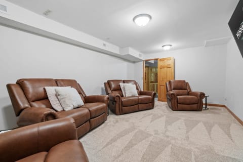 Comfortable leather recliners in a cozy living area